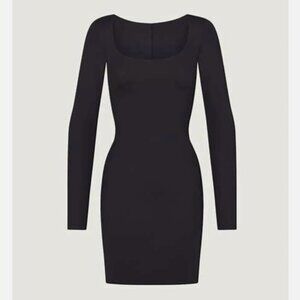 SKIMS Long Sleeve Scoop Neck Shaping Mini Dress Black